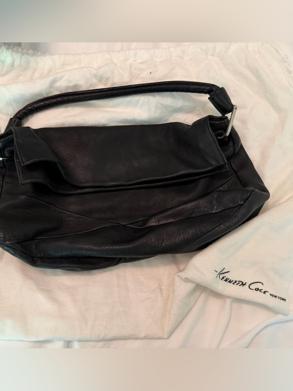 Kenneth Cole New York Black Leather Hobo Shoulder Bag